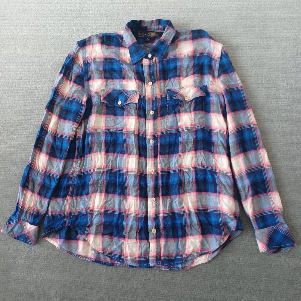 Gap x Pendleton Button Up Shirt Women S Blue Pink Plaid Two Pockets Outdoors